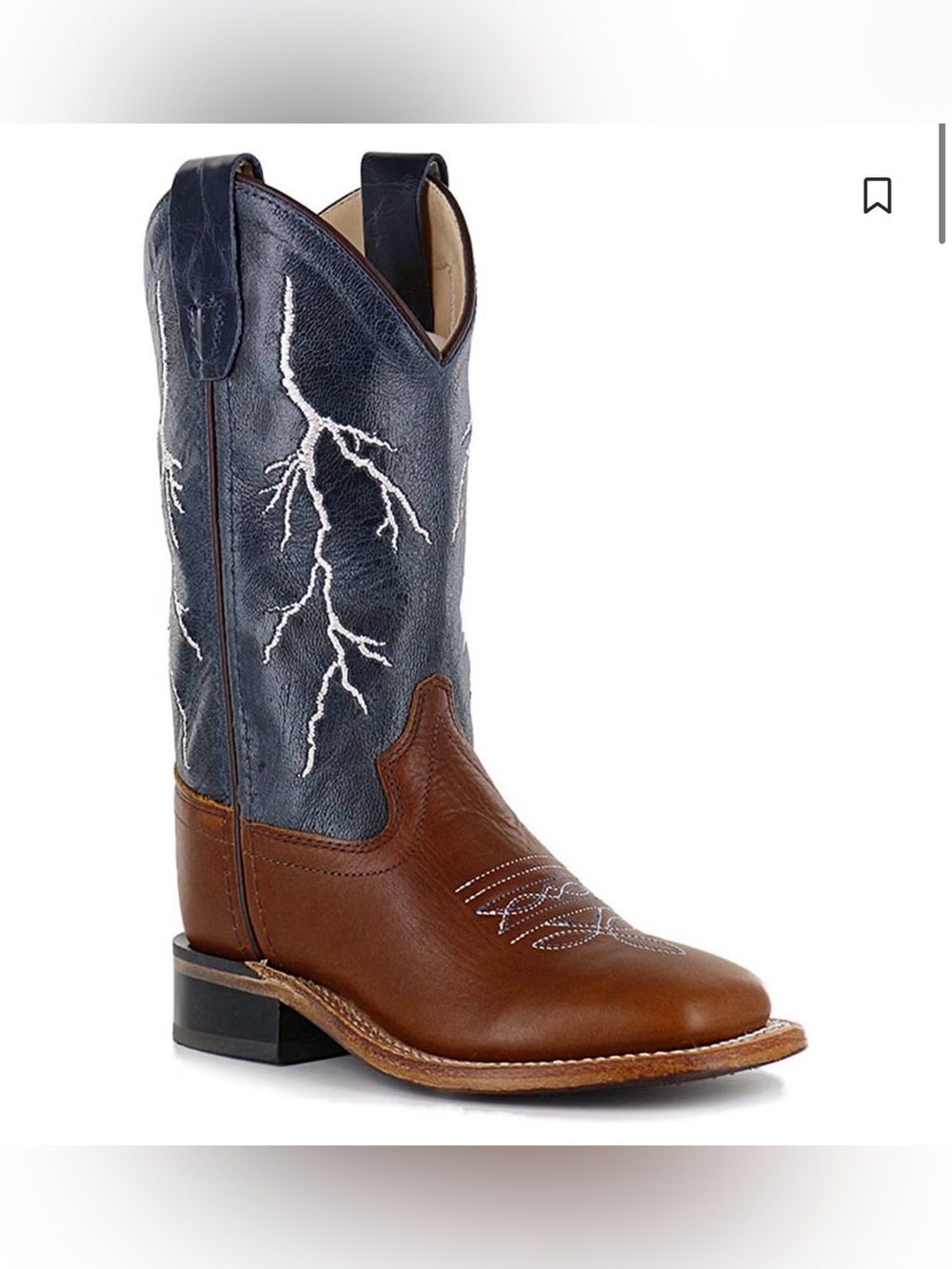 Kids Brown & Navy Western Cowboy Boot with Lightning Stitch